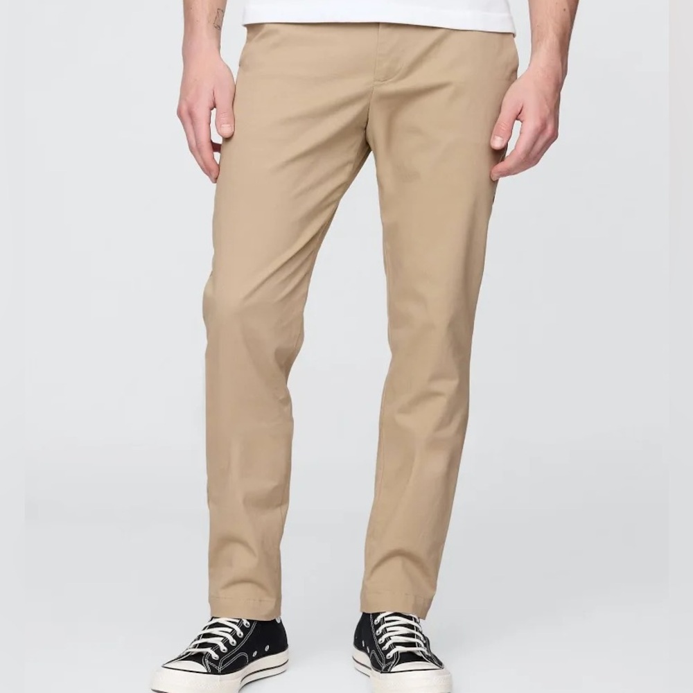 MENS GAP Tan Cream Beige Slim Performance Khaki Cotton Chino Pant 28 x 28